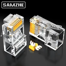 SAMZHE Cat6 RJ45 Modular Plug 8P8C Connector for Ethernet Cable,Gold Plated 1Gbps CAT 6 Gigabit Bulk Ethernet Crimp Connectors