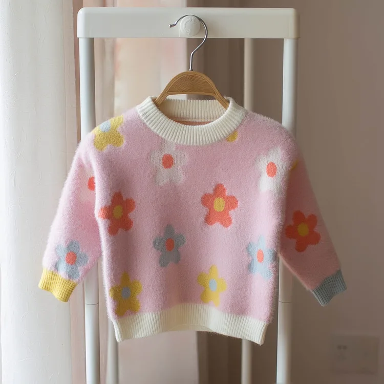 

Mmtkids Korean-style 2019 Autumn And Winter Childrenswear Kids' Sweater Girls Crew Neck Pullover Flower Tops H660