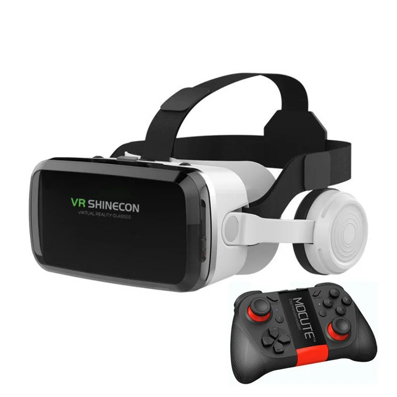 G04BS Wireless VR Glasses 3D Virtual Reality Box Google Cardboard Stereo Mic Headset Helmet for 4.7-7.2" Smartphone+Joystick 