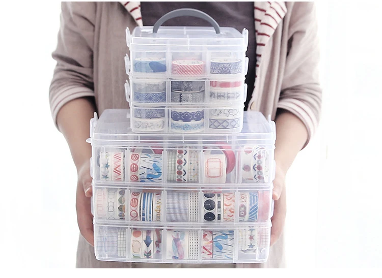 Three-layer Storage Box Transparent Storage Box For Tape Washi Tape Sticker Sundries Pens Diary Stationery