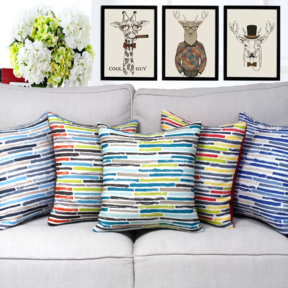 

Linen Decorative Pillowcase 45*45 Multicolor Stripes Throw Pillow Covers Retro Autumn Decoration Pillow Case for Bed Sofa Chair