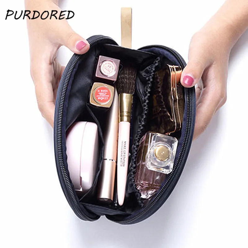 

PURDORED 1 Pc Solid Color Cosmetic Bag Women Shell Shape Makeup Bag Waterproof Travel Neceser Wash Bag Beauty Case Toiletry Bag