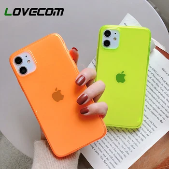 

LOVECOM Fluorescent Green Solid Color Phone Case For iPhone 11 Pro Max XR X XS Max 7 8 Plus Case Soft IMD Clear Neon Phone Cover
