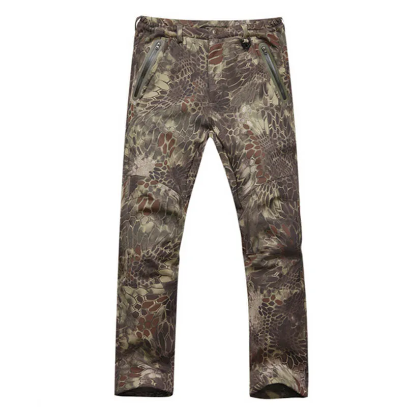 Мужские Охотничьи Брюки Походные альпинистские брюки флисовая подкладка для брюк Тактические Водонепроницаемые флисовые TAD брюки Canouflage брюки - Цвет: Jungle Python