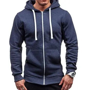 

Sports Men Solid Color Long Sleeve Hoodies Slim Drawstring Hooded Jacket Coat