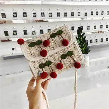 

2020 new female bag small bag on the new Korean version of wild cherry straw woven crossbody girl mini beach bag