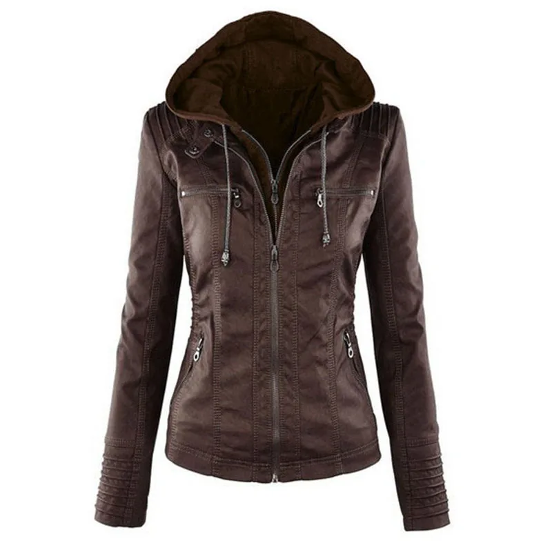 Женская кожаная куртка WSYORE осенне зимняя тонкая с капюшоном и длинным рукавом из