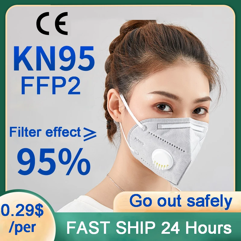 Respirador KN95 ffp2 con válvula de respiración, Mascarilla con filtro KN95, a prueba de polvo, reutilizable, cerca de FFP3