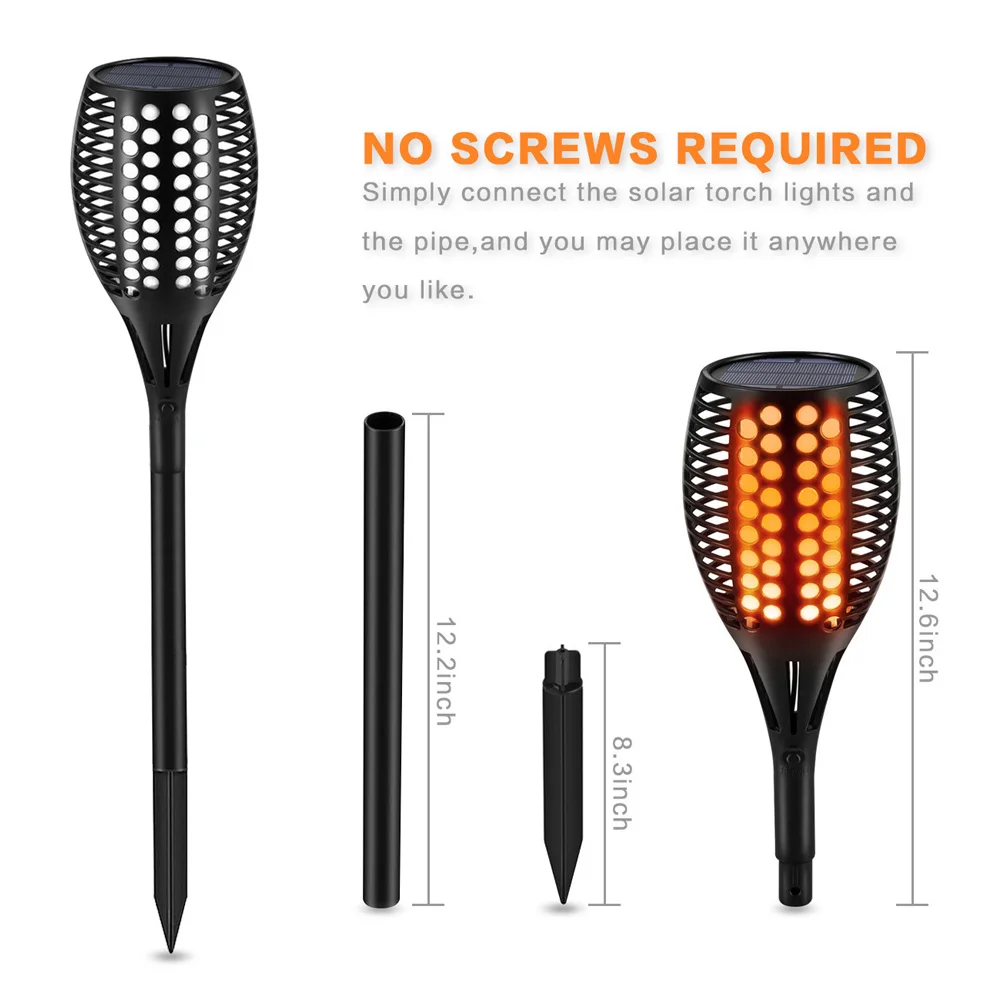 Flame Lights Solar Powered IP65 Garden Pathways Waterproof Outdoor Light Induction Lawn Light Torch Lamp 1900K Lighting Fixture