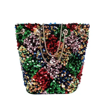 

2020 spring and summer new fashion wild Korean version the portable sequin tote bag female bag hit color diagonal shoulder bag