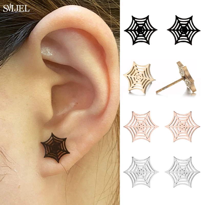 Punk-Stil, niedliche Halloween-Geister-Spinnen-Ohrringe, schwarze Spinnennetz-Geister-Asymmetrische Ohrringe, modische Geschenke für Frauen und Mädchen zu Weihnachten