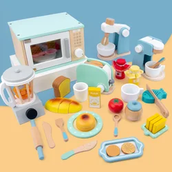 Maison de jeu en bois, Simulation de cuisine, jouet de cuisson, Machine à café, grille pain, mélangeur d'aliments pour bébé, éducation précoce 