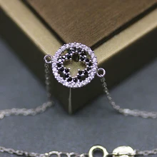 925 пробы серебряные женские браслеты простые модные креативные полые Клевер и черный циркон ювелирные браслеты для женщин