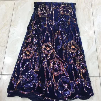 

2020 blue New Designs African Velvet Lace Fabric High Quality Lace Material French Embroidered Tulle Lace Fabric With Sequins