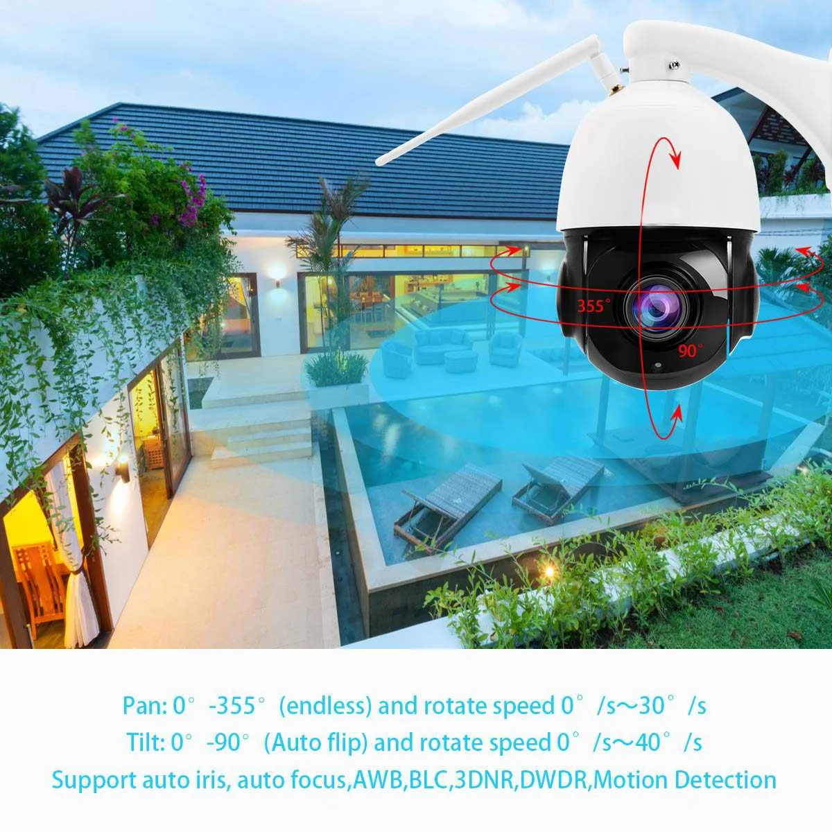 1080P WIFI 2.0MP PTZ IP Camera Pan/Tilt Speed Dome Camera Audio Waterproof Home Security Cameras Baby Sleeping Monitors