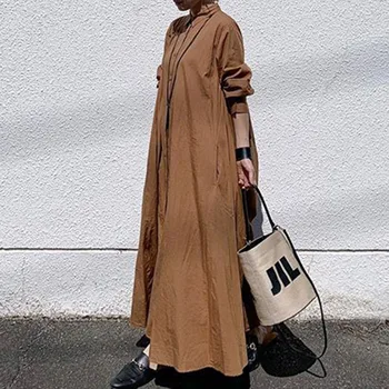 

Korean Autumn Long Dress 2019 Women Plain Loose Long Sleeve Linen Dresses Office Ladies Causal Robe Plus Size Blue Vestidos