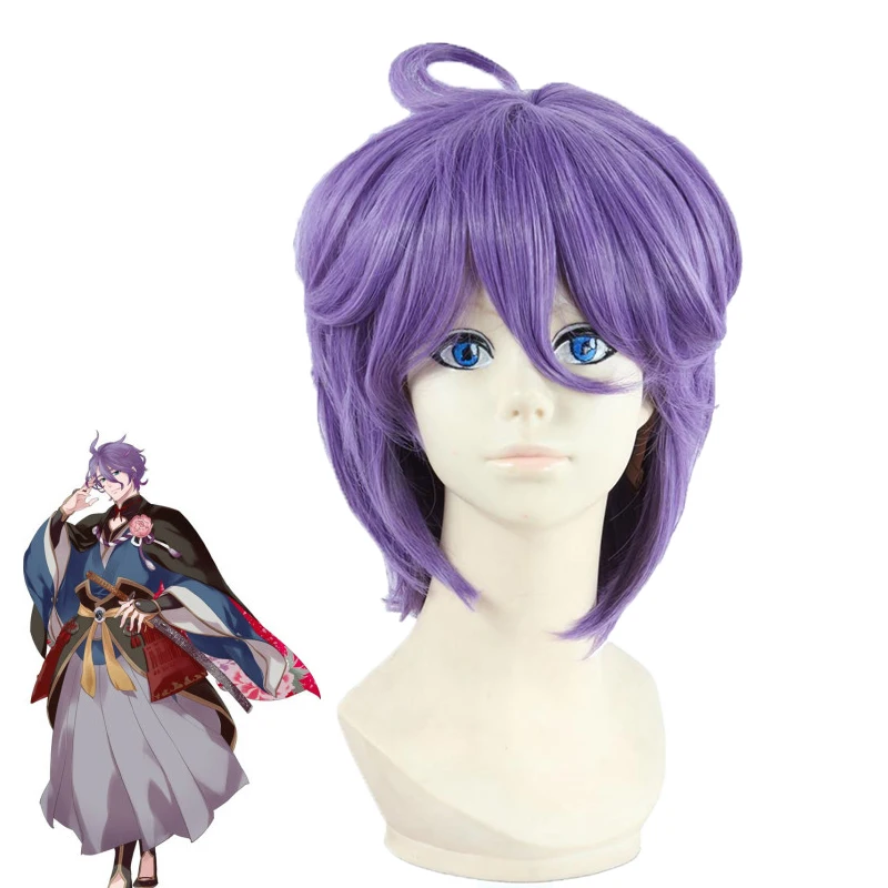 

Touken Ranbu Online Kasenkanesada Cosplay Wigs Short Purple Heat Resistant Synthetic Hair Wig + Wig Cap