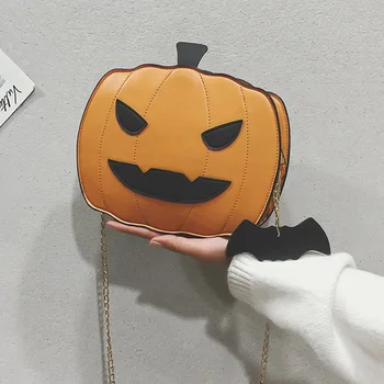 

New Funny Shoulder Bag Girls 2019 Fashion Ladies Cute Pumpkin Chain Shoulder Messenger Bag Female PU Leather Messenger Bag