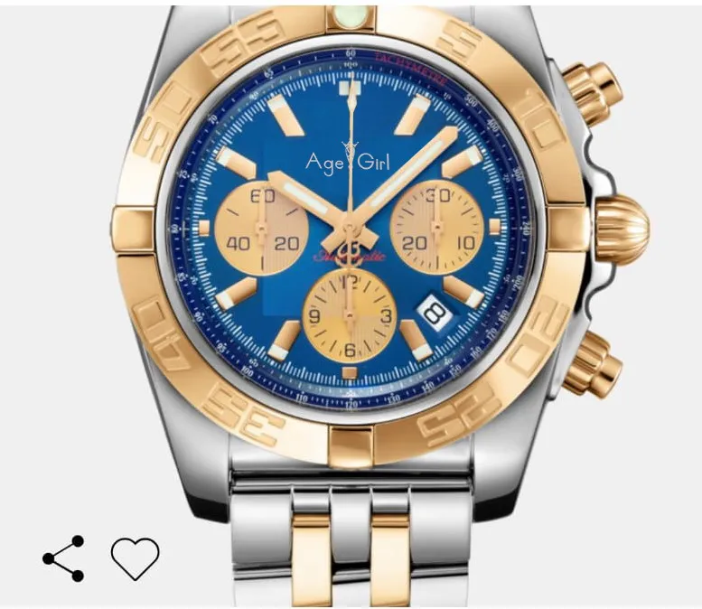 

Luxury Brand New Chronograph Men Stopwatch Sapphire Crystal Silver Gold Stainless Steel Blue Leather Sport Watches Limited AAA+