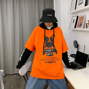 

2019 Autumn New Korean Version Of The Trend Of Original Fake Two-piece Hooded Men's Printed Long-sleeved Pullover