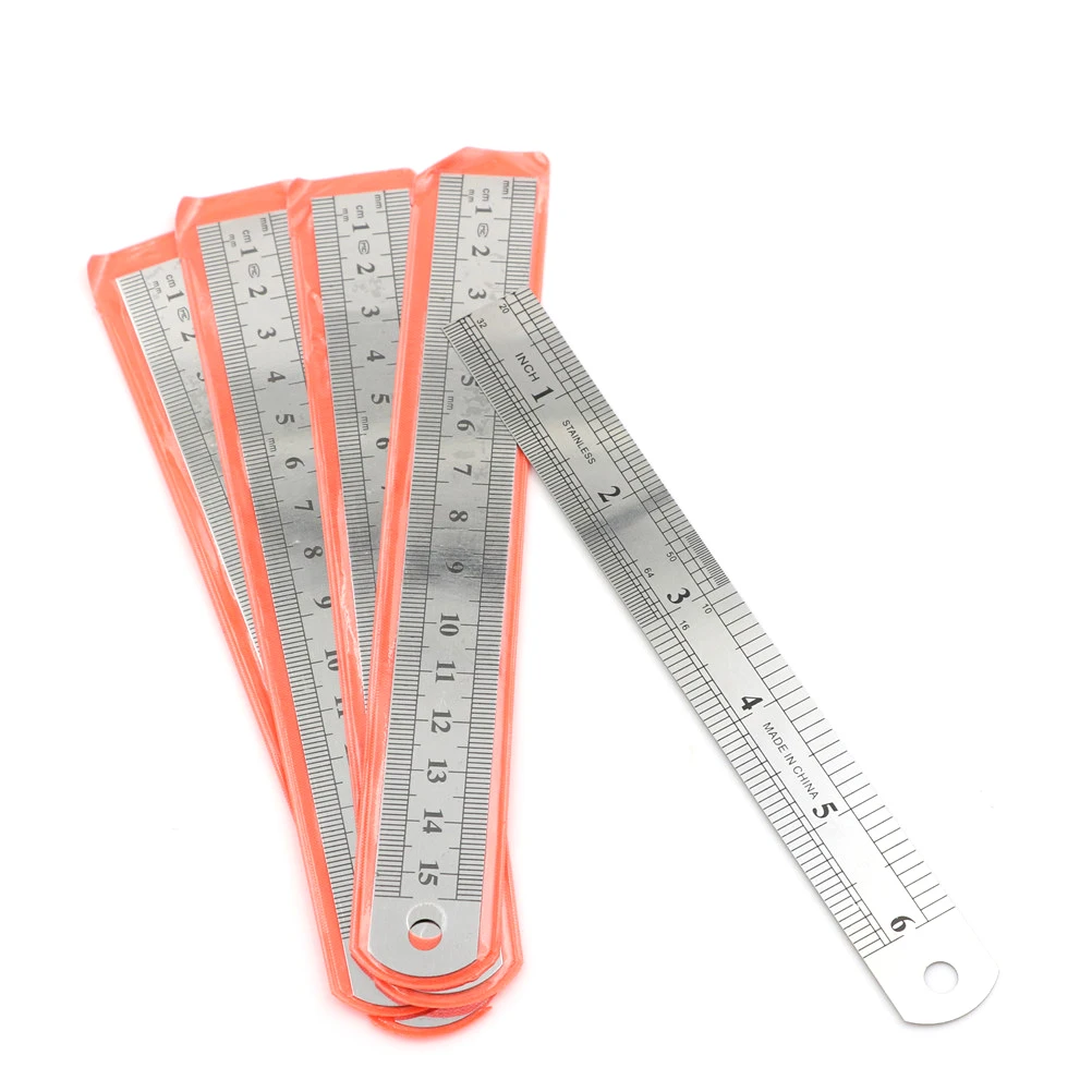 5 Pcs 15cm 6 inch Stainless Steel Straight Ruler that Dual Side Marked