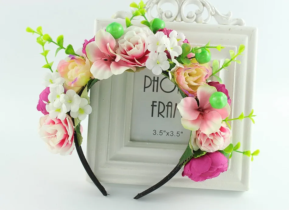 Rose yellow purple wreath boho headband crown headband flower Braided Wedding Garland hair accessories women Floral Crown
