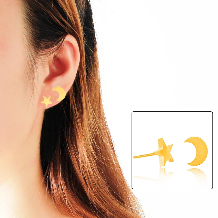 DIANSHANGKAITUOZHE-Silver-Gold-Twinkling-Brushed-Crescent-Moon-Star-Stud-Earrings-Women-Stainless-Steel-Oorbellen-Kinderen