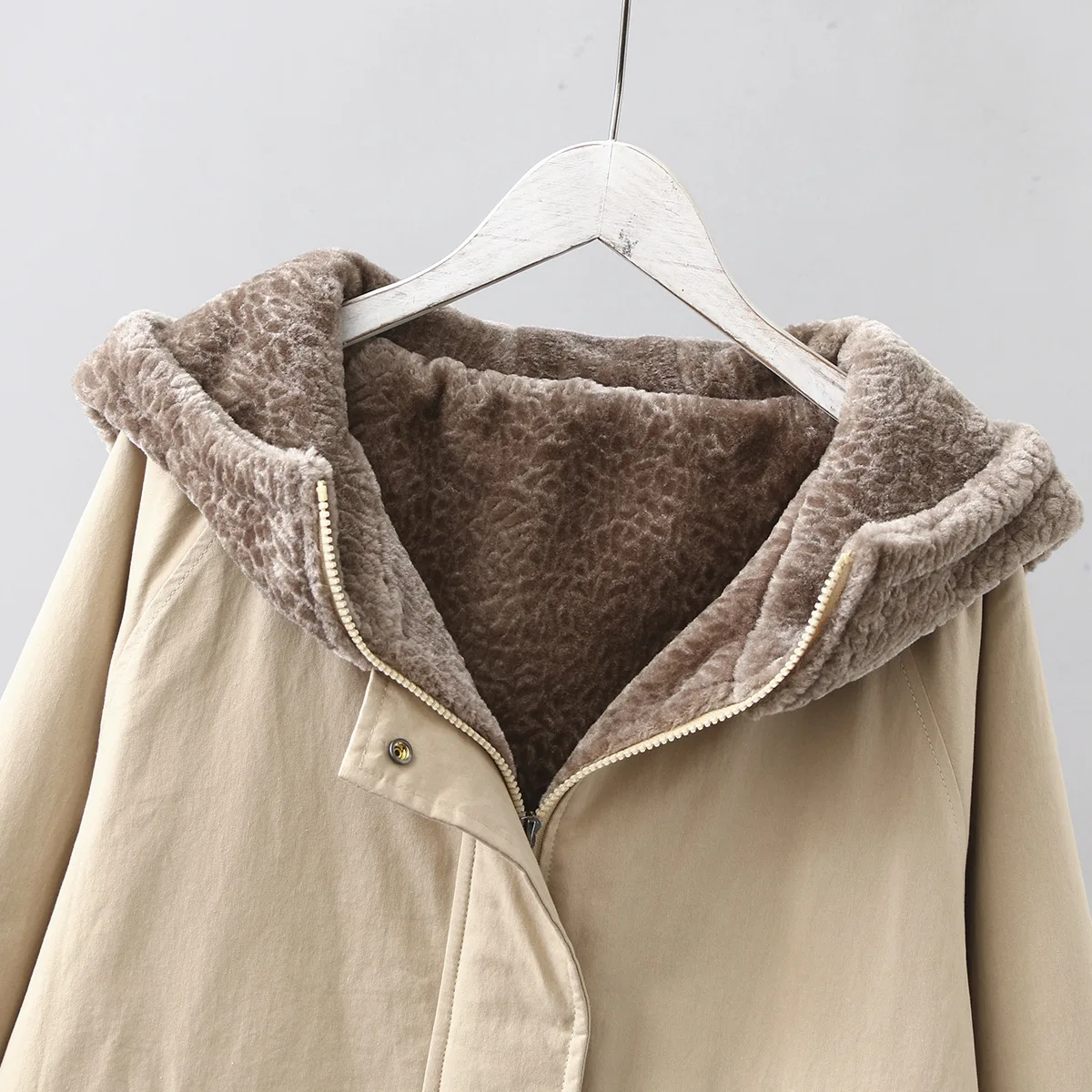 Versatile Winter New Style Casual Literature And Art Thick Berber Fleece Warm Loose-Fit Solid Color Hooded Cotton Coat Women's