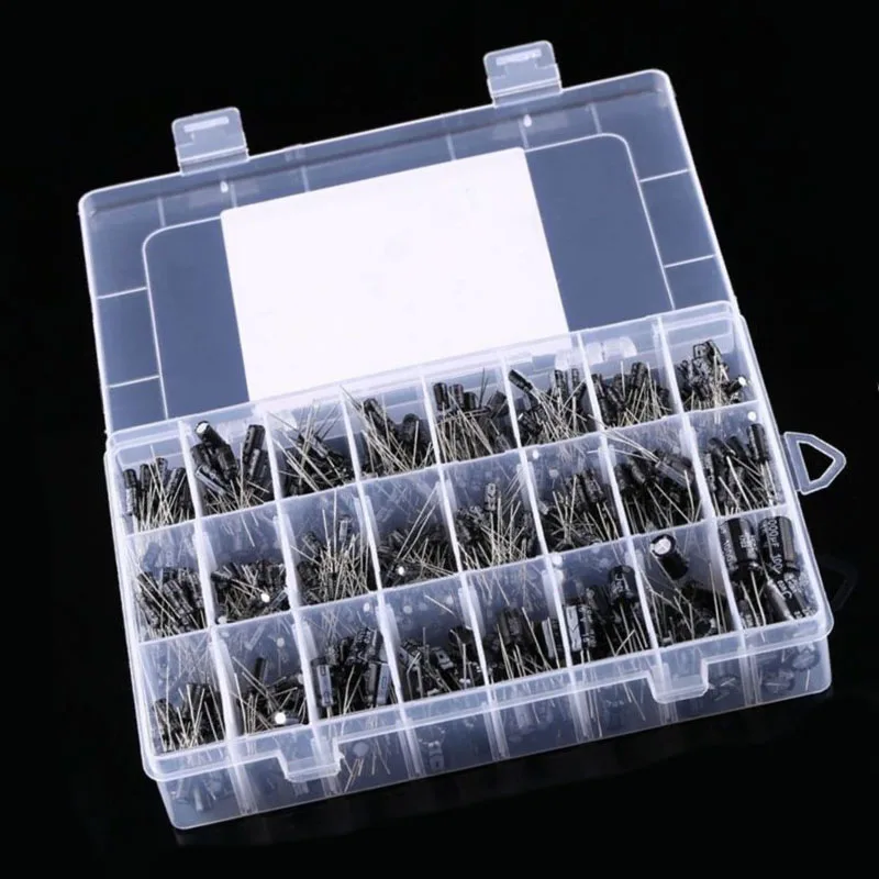 

500pcs High Quality Electrolytic Capacitor Assortment Kit 0.1UF-1000UF 10V-50V 24 Value W/Box Durable And Practical