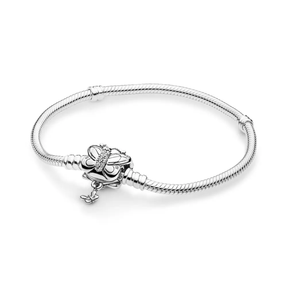 

2019 New 925 Sterling Silver Moments Butterfly Clasp Snake Chain Bracelet For Women Daily wear pan Charm Bracelet DIY Jewelry