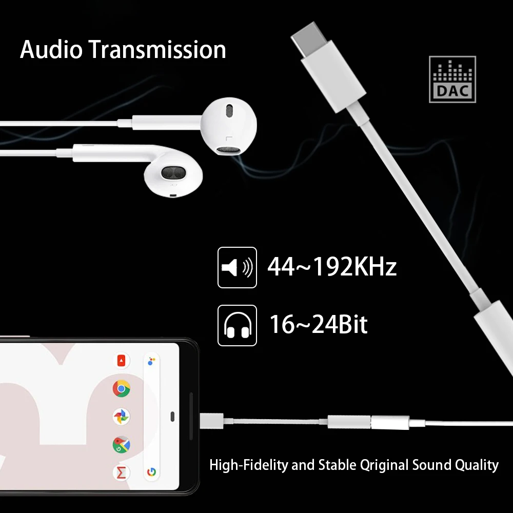 10X USB C to 3 5mm Aux Headphone Jack Type C Digital Audio Stereo 24BIT HD Adapter For iPad Pro Huawei P20 Google Pixel 2 2XL 3