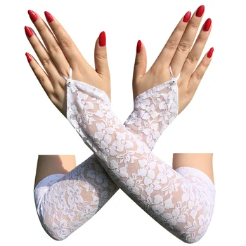 

Arm Elbow Gloves Fingerless Arm sleeves Elbow Length Gloves Sexy Floral Print 1 Pairs Women Mittens Long Lace Sunscreen Bands