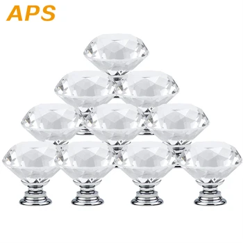 2pcs 3030mm Diamond Shape Crystal Glass Knobs Cupboard Drawer Pull Kitchen Cabinet Handles Hardware Wooden Cabinet Knobs