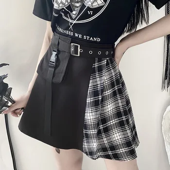 

Japanese Vintage Gothic Women Skirts Plaid Pocket Spring 2020 New Harjauku DJ Grunge Punk Chic Patchwork Sexy Party Short Skirt