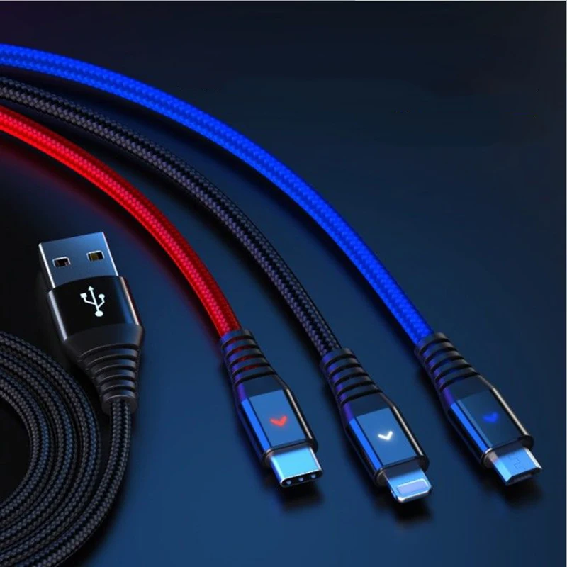 

3 in 1 Usb Cable Type C 8 Pin Micro Mobile Phone Cables For Huawei Mate 30 iPhone 11 X Xs 8 7 6 Samsung S9 S8 Fast Charging Cord