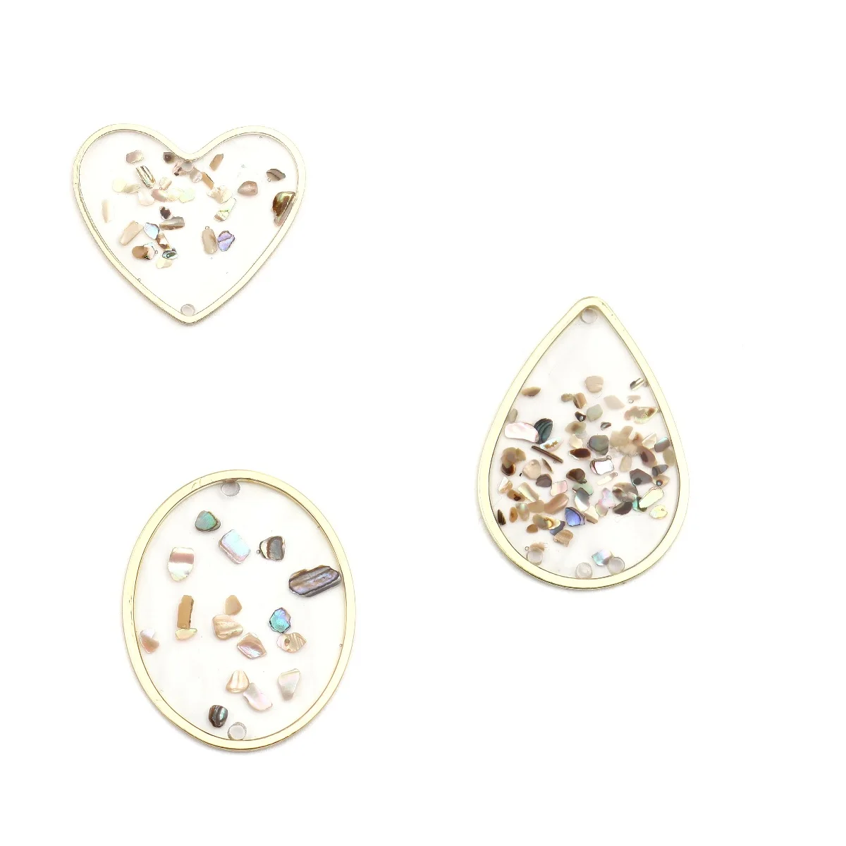 

Heart Round Shell Enamel Connectors Zinc Alloy Gold Color Transparent Clear Enamel 3.2cm x 2.8cm For DIY Jewelry Making, 5 PCs