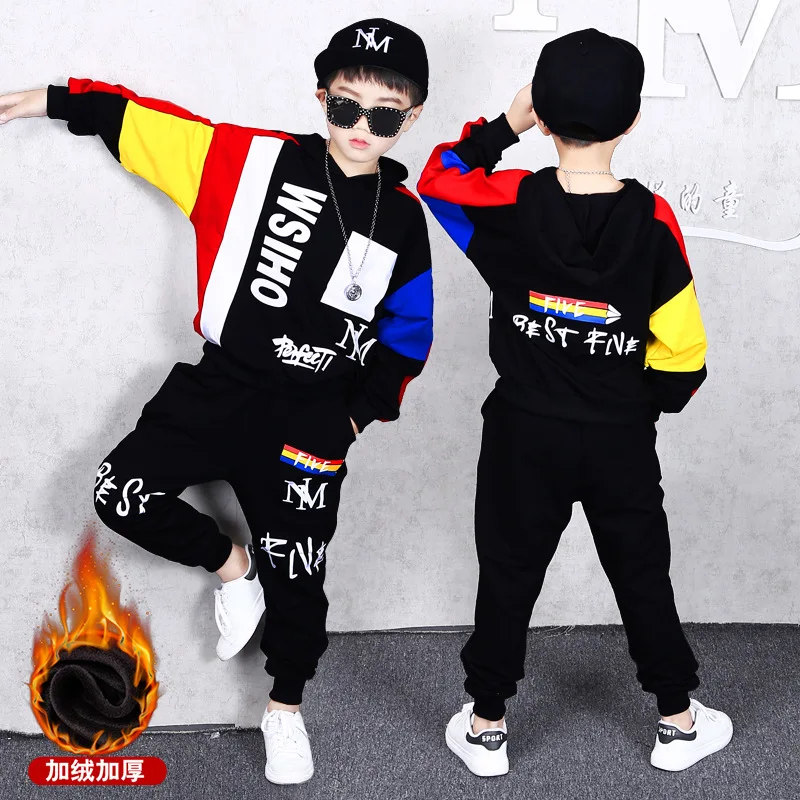 

BOY'S 12 Handsome Childrenswear 2019 Autumn New Style Hooded Children Two-Piece Set Big Boy 16 Casual Sports Clothing Fashion