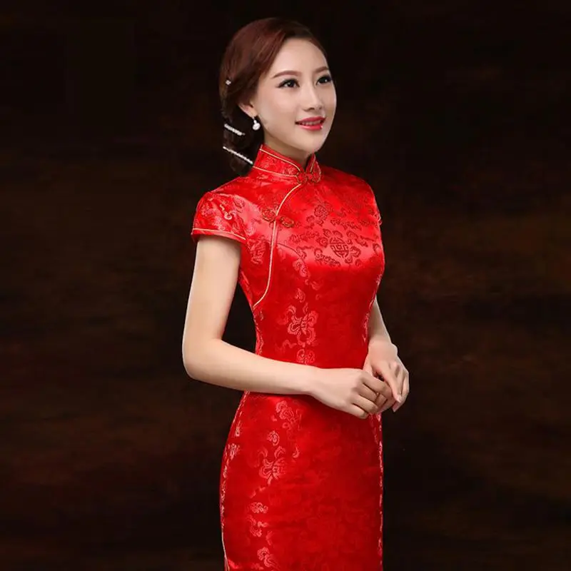 2019 свадебное платье невесты винтажное женское длинное тонкое Qipao оверсайз китайское платье Чонсам тост одежда