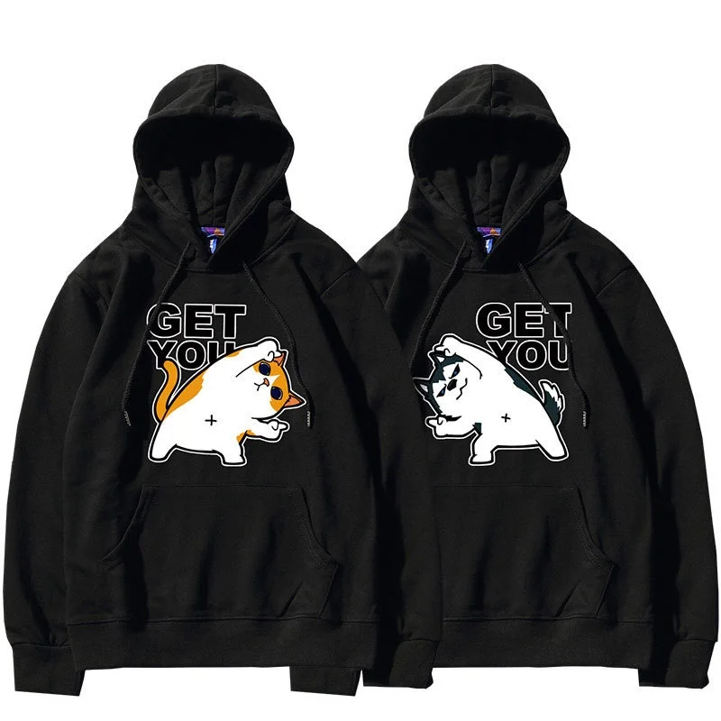 

Funny Cat Printed Hoodies 2020 Autumn Causal Men Cotton Black Hooded Sweatshirts