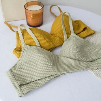 

Wasteheart Women Fashion Green Yellow Purple Sexy Lingerie Sets Wireless Bra Sets Cotton Panties Women Underwear A B Cut Out