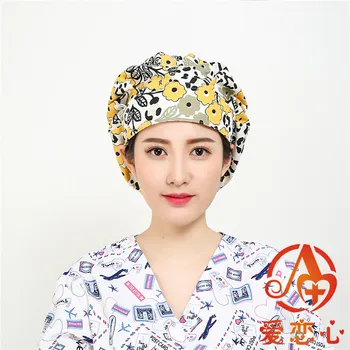 

Printed Cotton Medical Cap Surgical Hat Bouffant Scrub Cap One Size-A