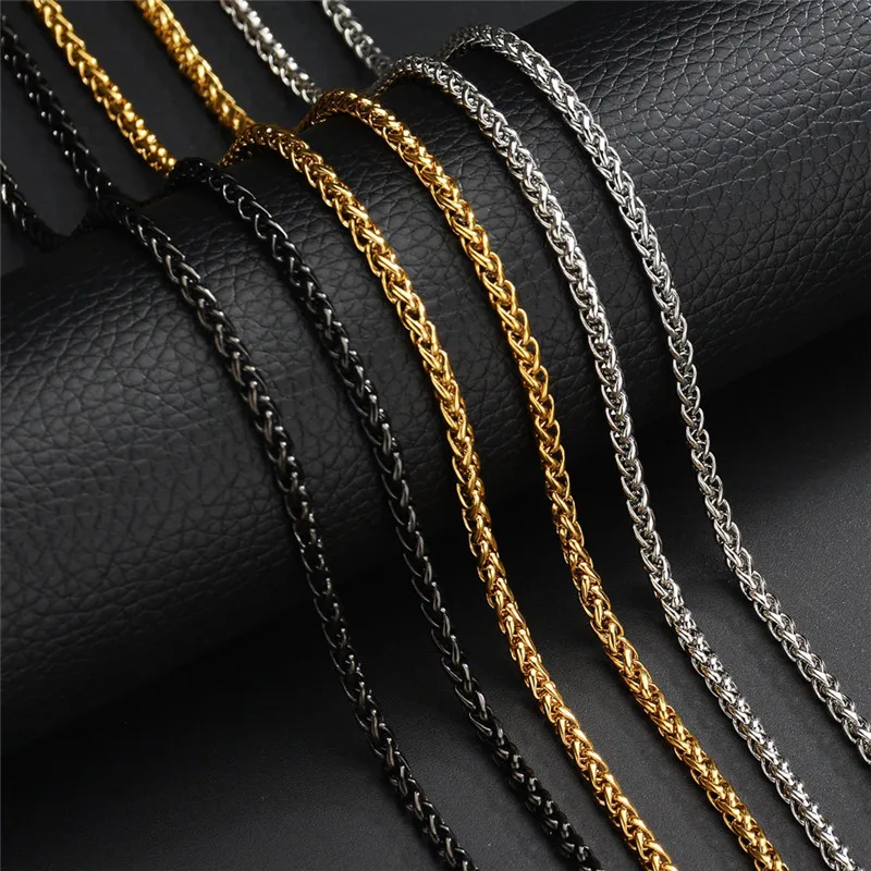 Prosteel Wheat Chain Clasp 3mm/6mm Wide Necklace Men 316L Stainless Steel Chains Links Women Jewelry 18K Gold/Black/Silver Necklaces PSN3543 