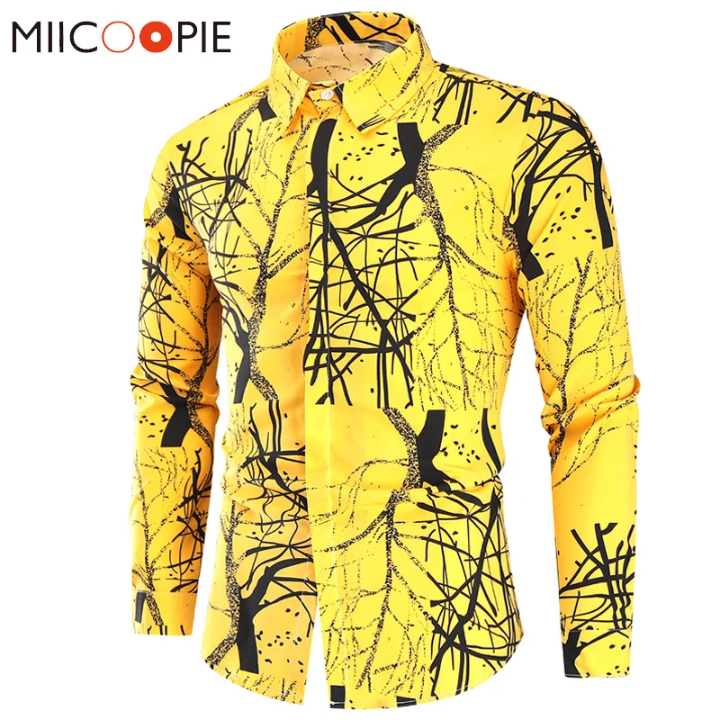 Рубашка мужская с принтом Root повседневная облегающая сорочка длинным рукавом