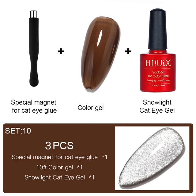 HNUIX 7.3ml 3D UV Clear Gel Dip Nail Art Gel Varnish Manicure Universal Wide New Color Phototherapy Cat Eye Gel Nail Polish SET10