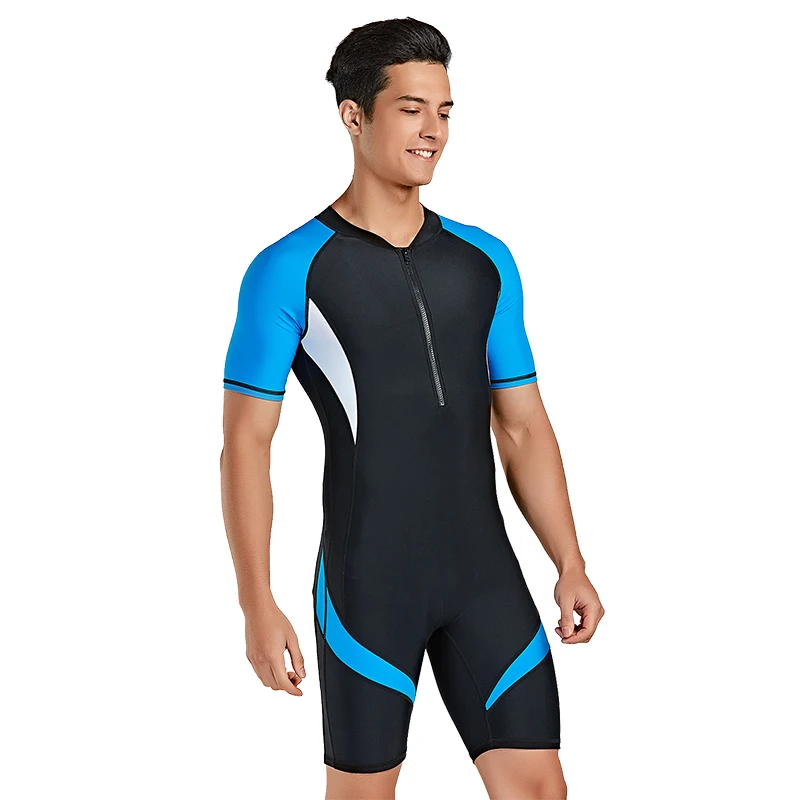 One-Piece Lycra Wetsuit Men Front Zip Short Scuba Rash Guard Swimsuit Jumpsuit Surfing Swimming Scuba Diving Skin