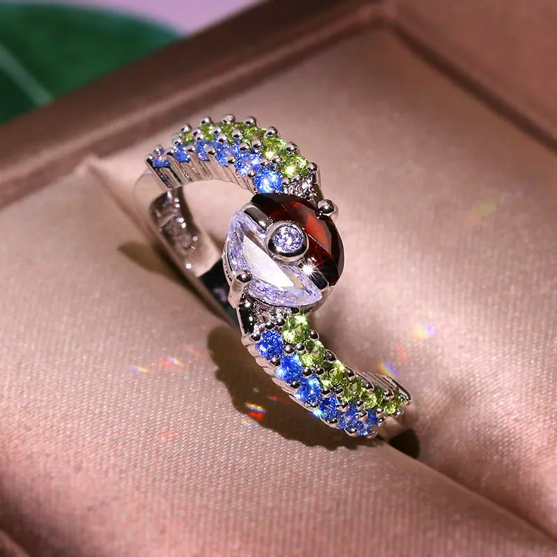 Уникальный Стиль, женское кольцо с красными и белыми кристаллами, винтажное серебряное кольцо на палец, обручальное кольцо для женщин