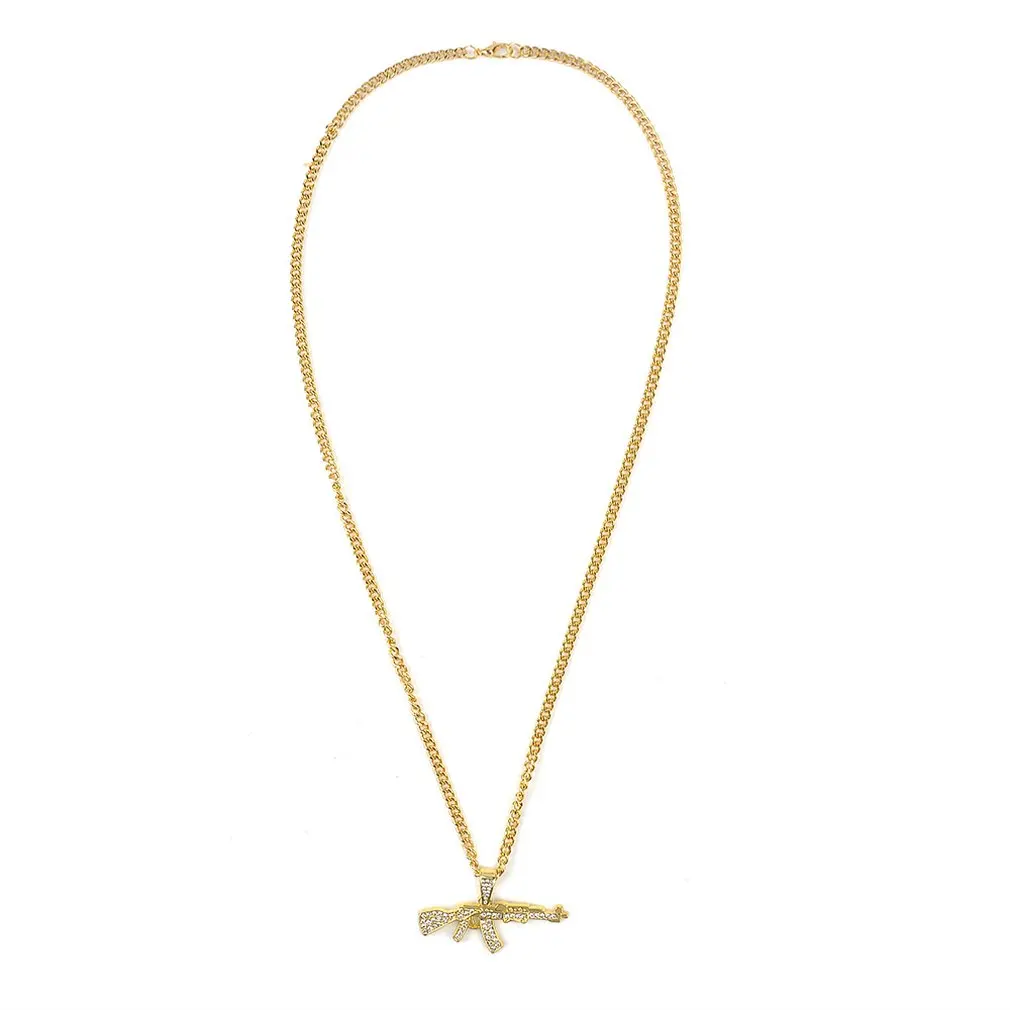 

Fashion Punk Hip-Hop Women Men Gun Shape Pendant Crystal Rhinestone Chain Necklace Creative Necklaces Jewelry