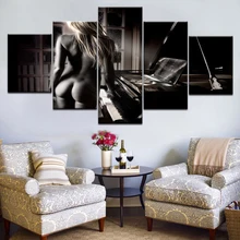 5 panneaux impression Sexy femme piano noir et blanc affiches murales imprimer sur toile Art peinture pour la maison salon décoration(China)