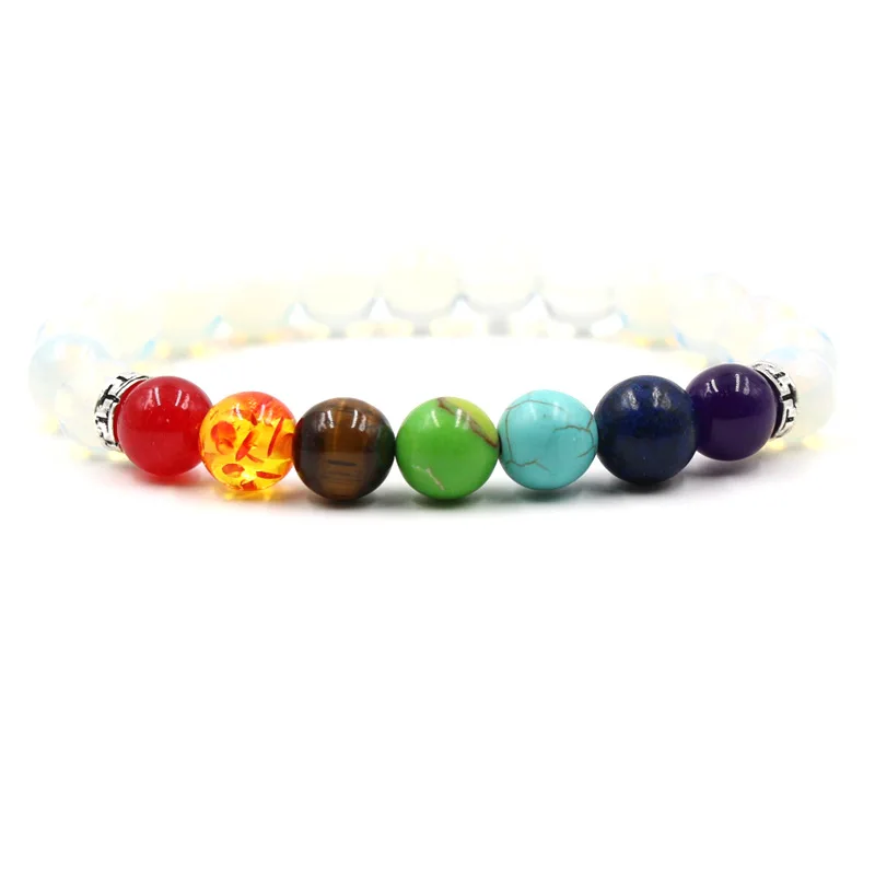 Chakra мужские браслеты и браслеты из натурального камня вулканический камень лунный камень счастливый циркон круглый бисер браслеты ювелирные изделия homme подарок - Окраска металла: ZT409-7