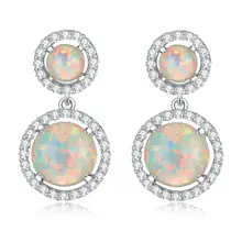 CiNily Роскошные серьги с большим огненным опалом, посеребренные длинные серьги-гвоздики с Белым Круглым камнем, свадебные украшения для помолвки